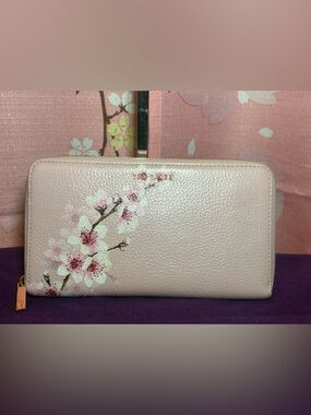 RARE Ted Baker London Oriental Cherry Blossom Pink Leather Long Wallet NEW